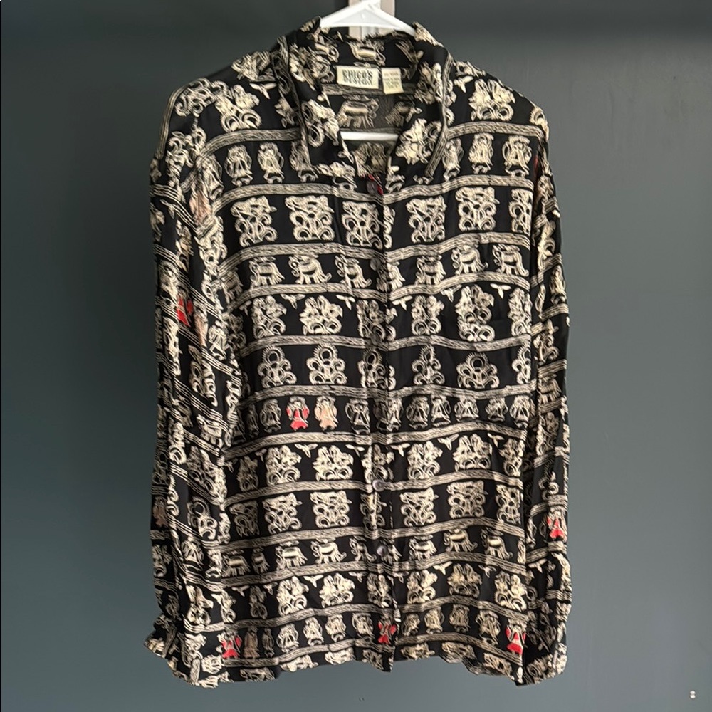 Chico's Black and Cream Patterned Shirt Jacket